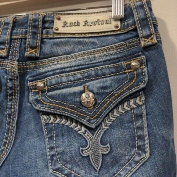 Rock Revival Women's Tullia Jean Bootcut Size 28 Embellished Flap Pocket Medium - Picture 7 of 14